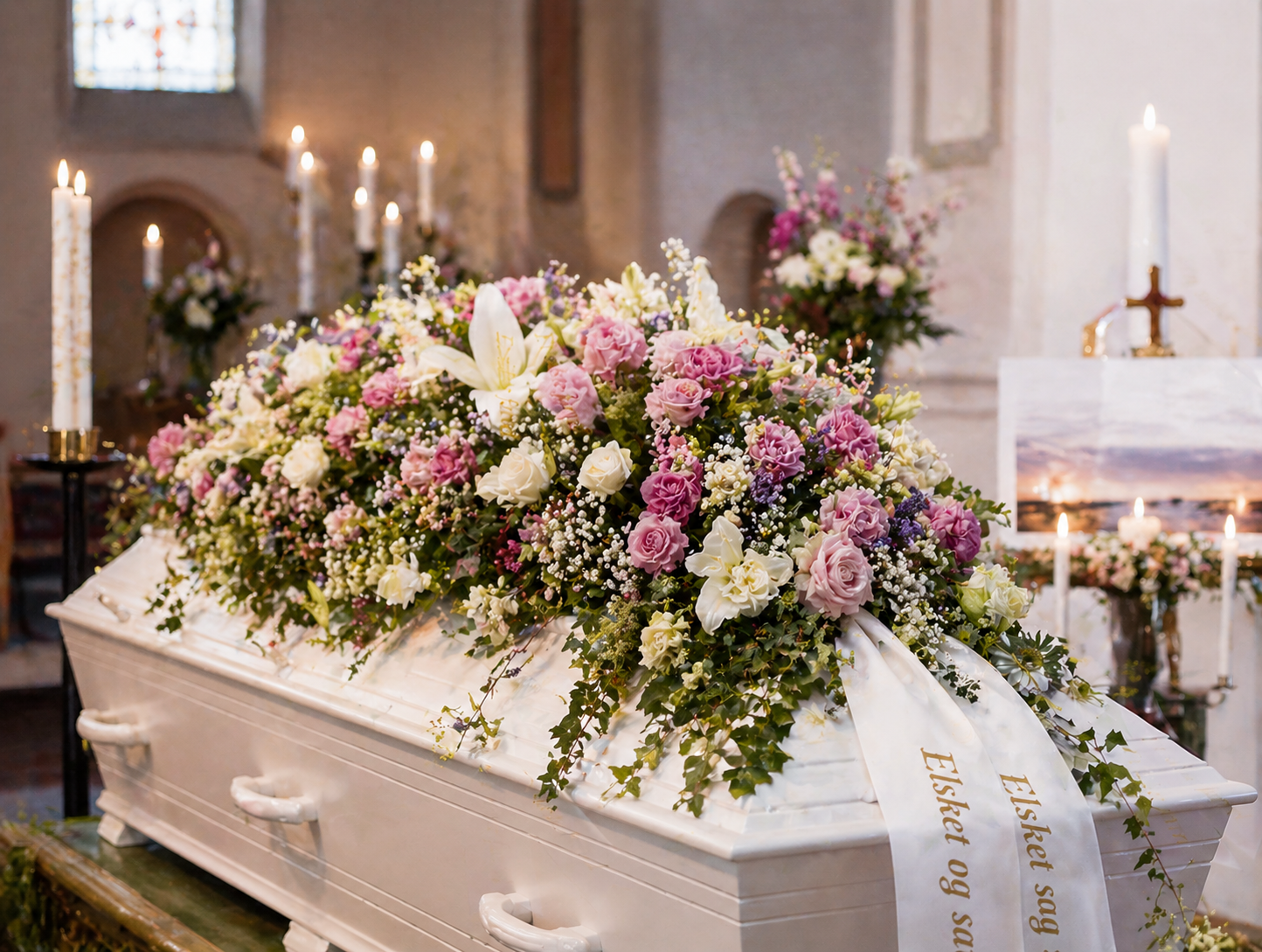 Eksempel på blomsterdekoration ved kiste